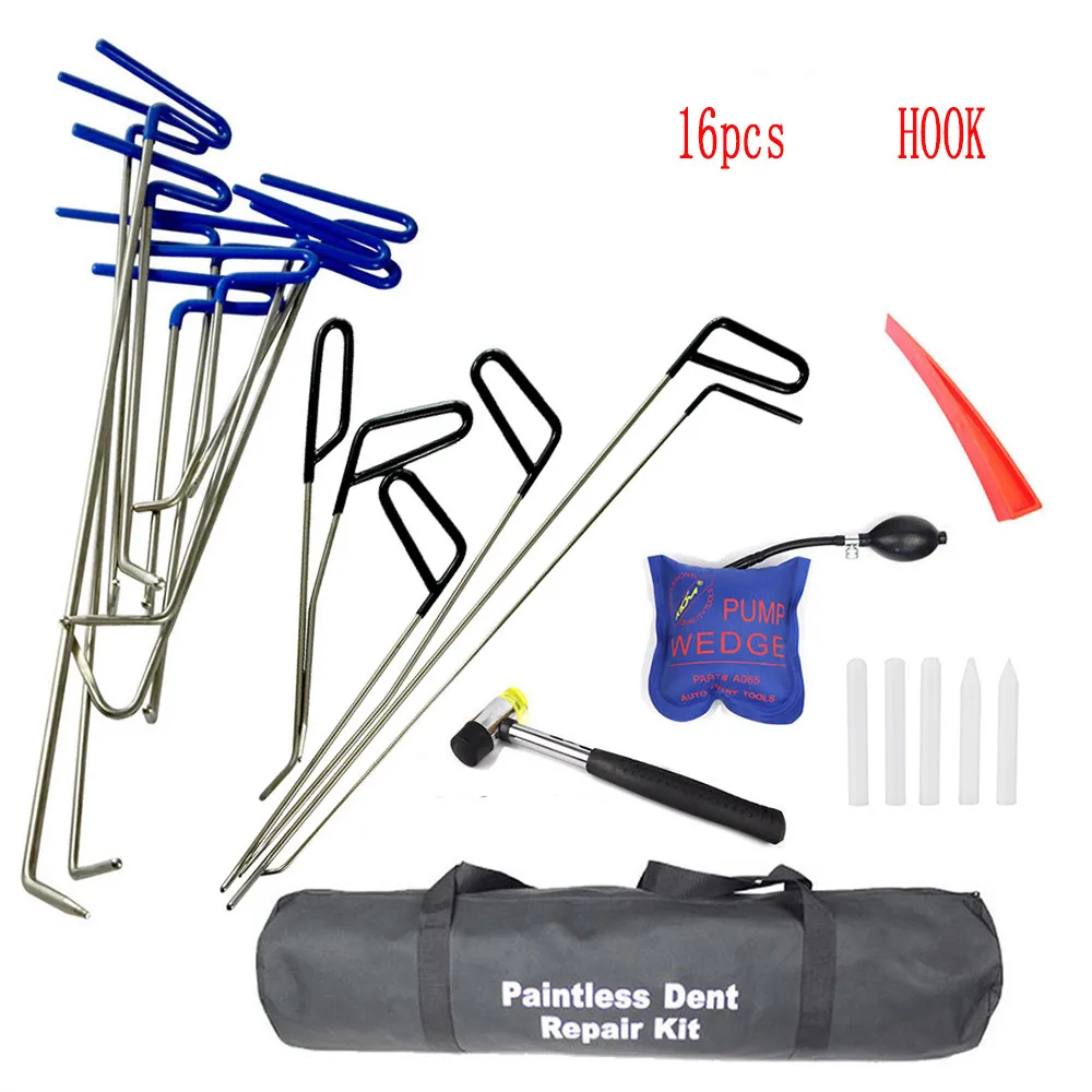 vender Varas De Pdr 16 Pçs Auto Corpo Reparação Dent Pdr Gancho Ferramentas Remoção Danos Causados Por Granizo Com Martelo Dent Tap Down Ferramenta Para Carro Dent Ding Remoção