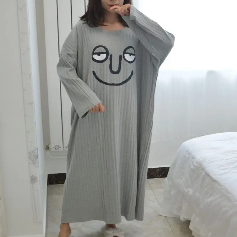 Женское платье для сна с длинным рукавом свободное средней и длинной длины