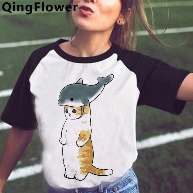 

Милый Кот Женская Футболка harajuku одежда для пар harajuku kawaii пара принтовые тройники, женские футболка белая футболка