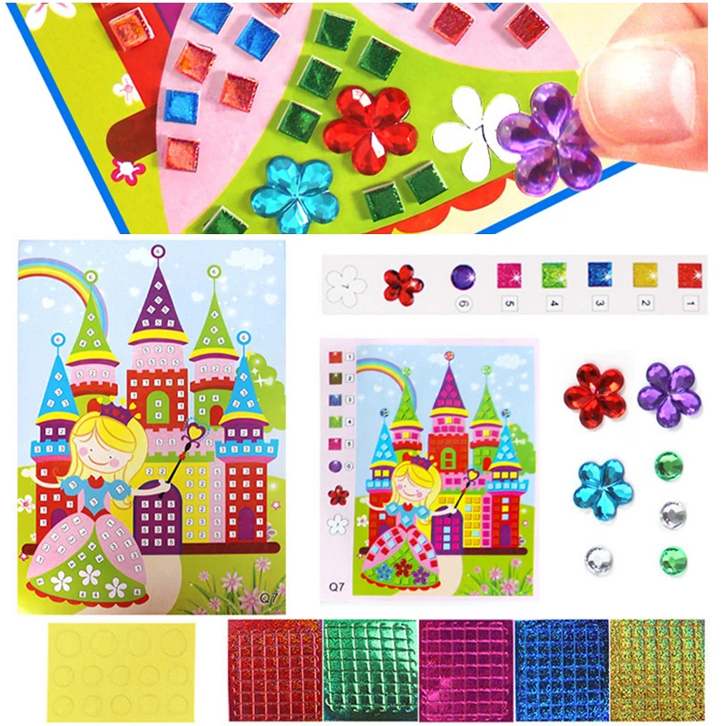Mosaic Stickers Art Kits for Kids 5 Pack Sparkle DIY Handmade Crafts Children Education Puzzle Games Sticker Painting Toys Gifts | Игрушки и