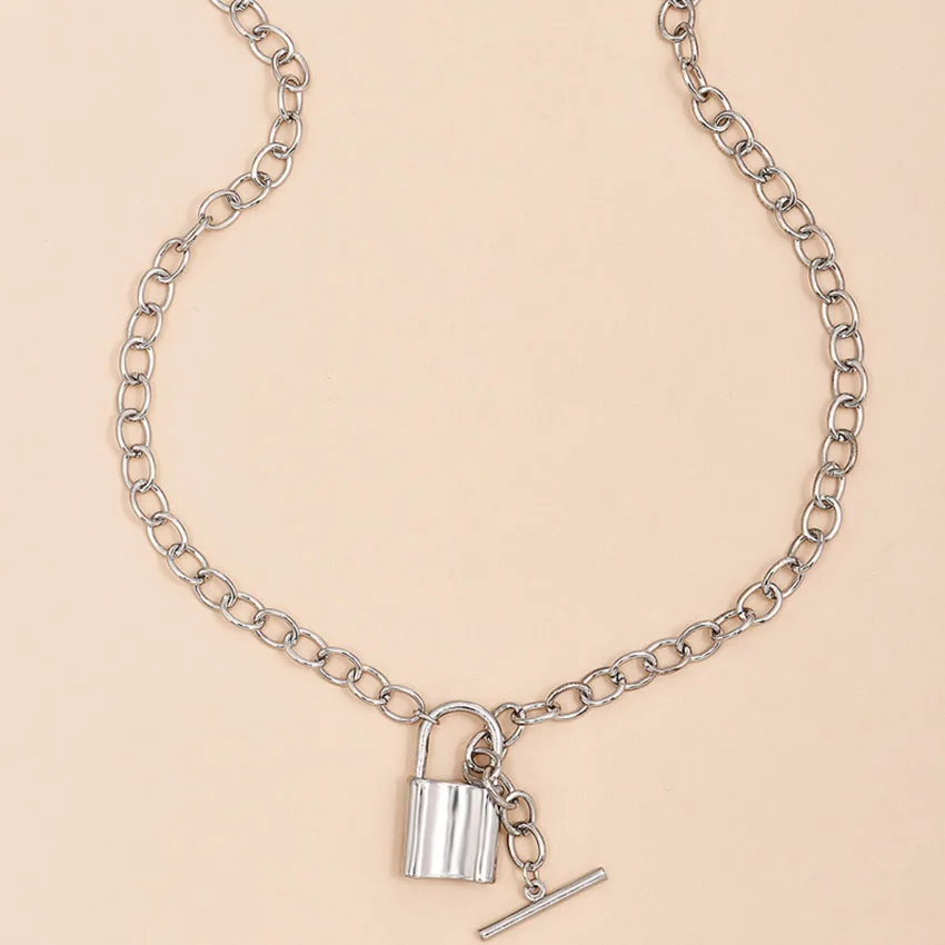 Punk Silver Chain Lock Choker Necklace For Women Pendant Chunky Chocker collar collier femme collares colar naszyjnik Ketting | Украшения и