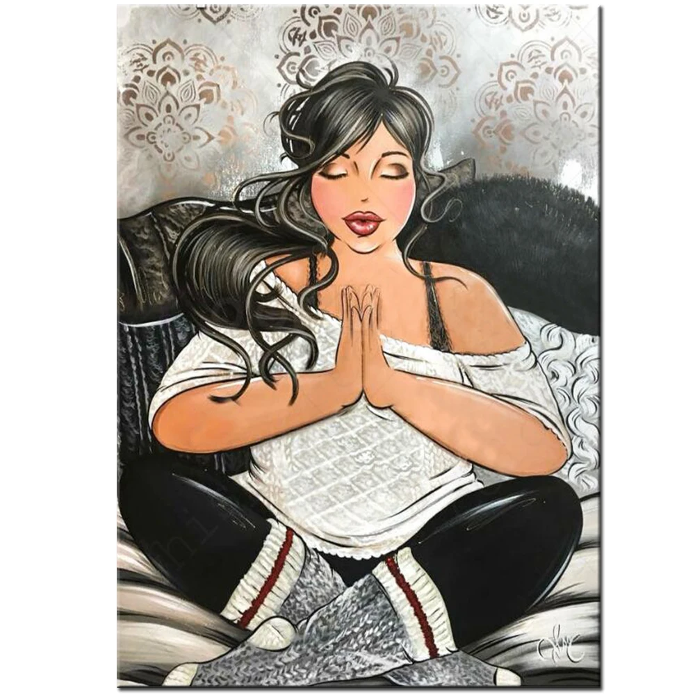 

5D Diamond Painting Square Round Yoga Practicing Woman Diamond Rhinestone Embroidery Fat Lady Cross Stitch Mosaic Arts