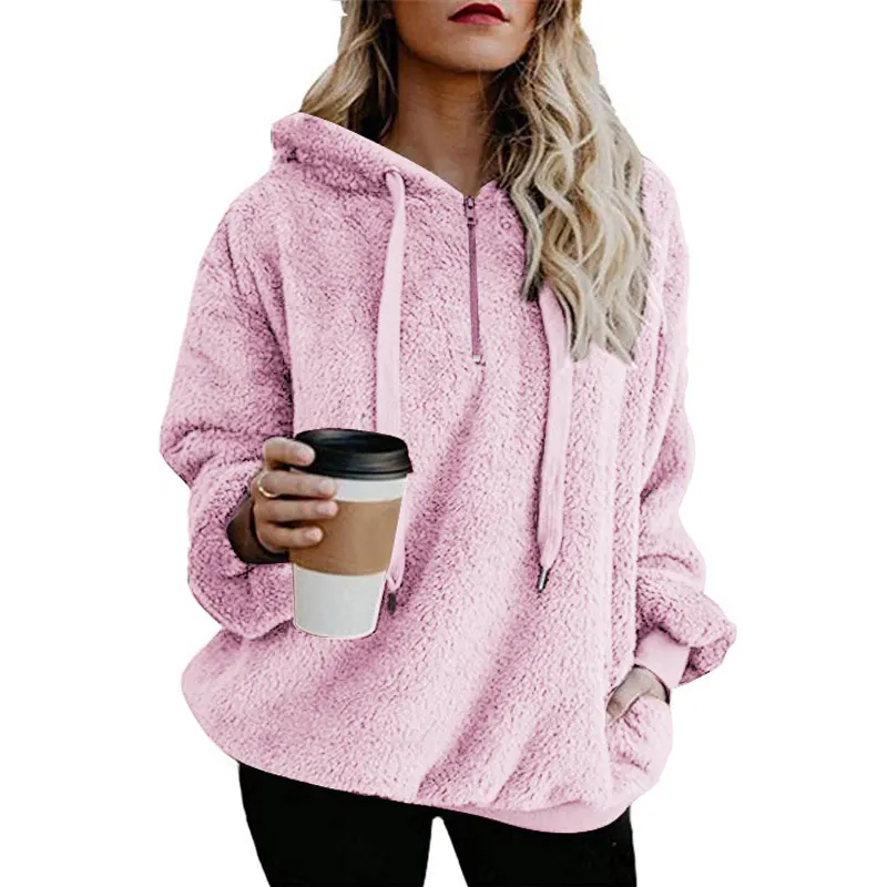 

Long Sleeve Women Zipper Solid Hooded Sweatshirt Loose Casual Hoodies Jacket Coat Outerwear