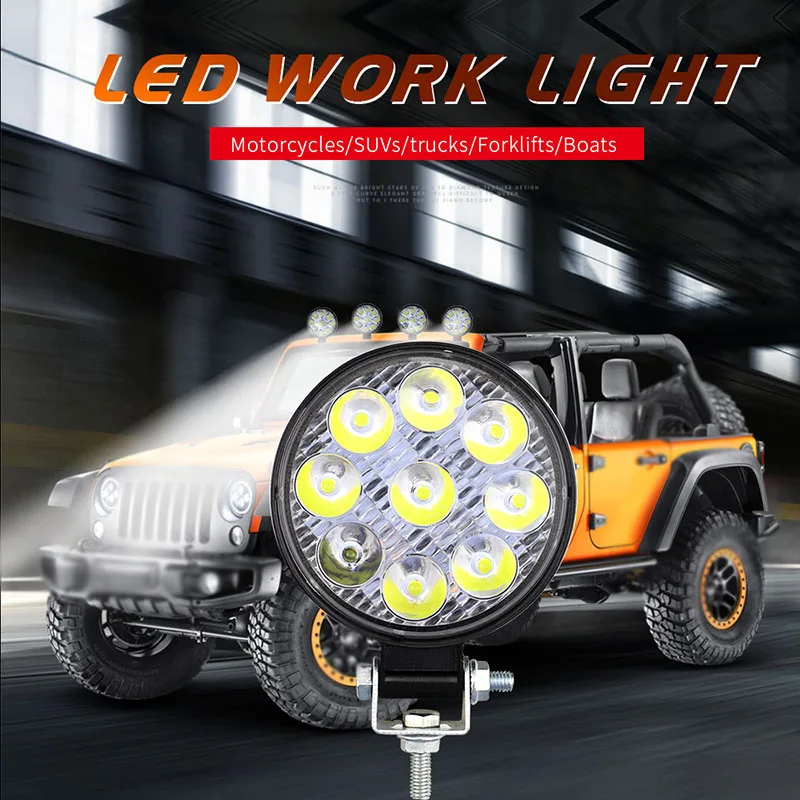 

6000K Car Working Lights Bulb IP67 Luminous Replacement Mini 27W 9-LED Waterproof Off-road Round