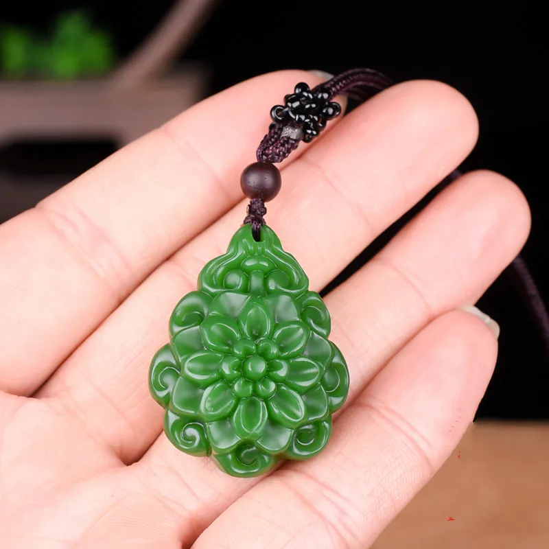 Китайский натуральный зеленый нефритовый подвеска в виде подсолнуха ожерелье