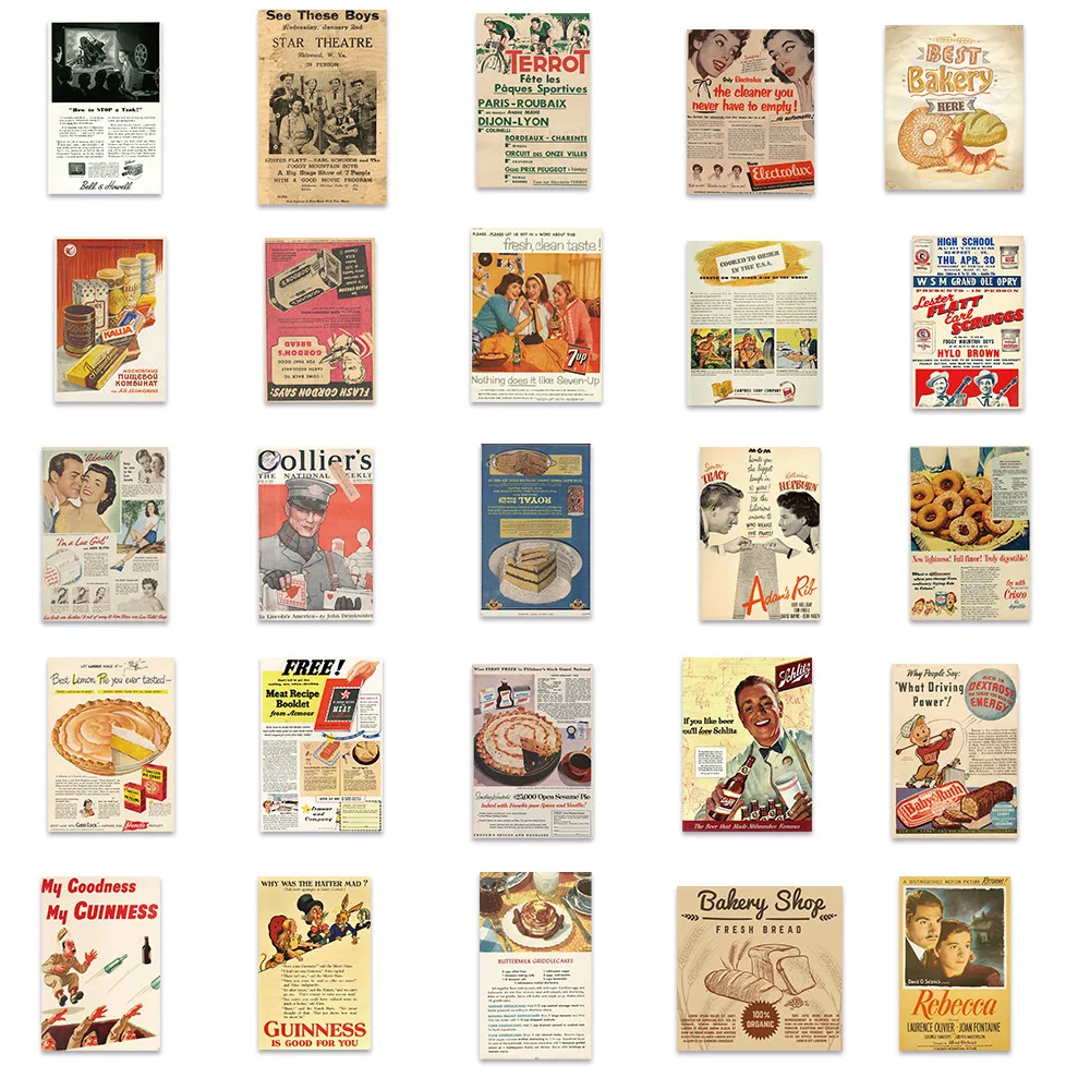 

10/30/50PCS Classic Retro Magazine Newspaper Graffiti Notebook Luggage Hand Account Material Decorative Sticker Toy Wholesale