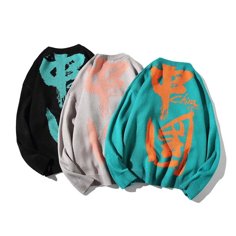 

New.Japan Style Autumn Winter New Loose Knitted Sweater Men Clothing Simple Round Collar Warm Pullovers Pull Homme Streetwear 3X