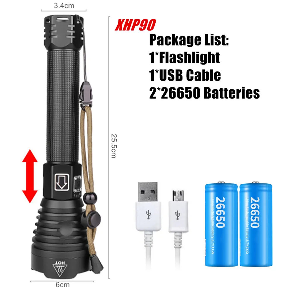 Package I Светодиодный тактический вспышки светильник XHP70.2 XHP50.2 XHP90 USB Перезаряжаемые Водонепроницаемый Охота светильник 18650 26650 масштабирования фонарь - Испускаемый цвет: Package I