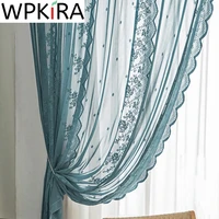 dark blue waveside lace embroidered sheer curtain for girls princess bedroom for living room tulle window treatment kitchen