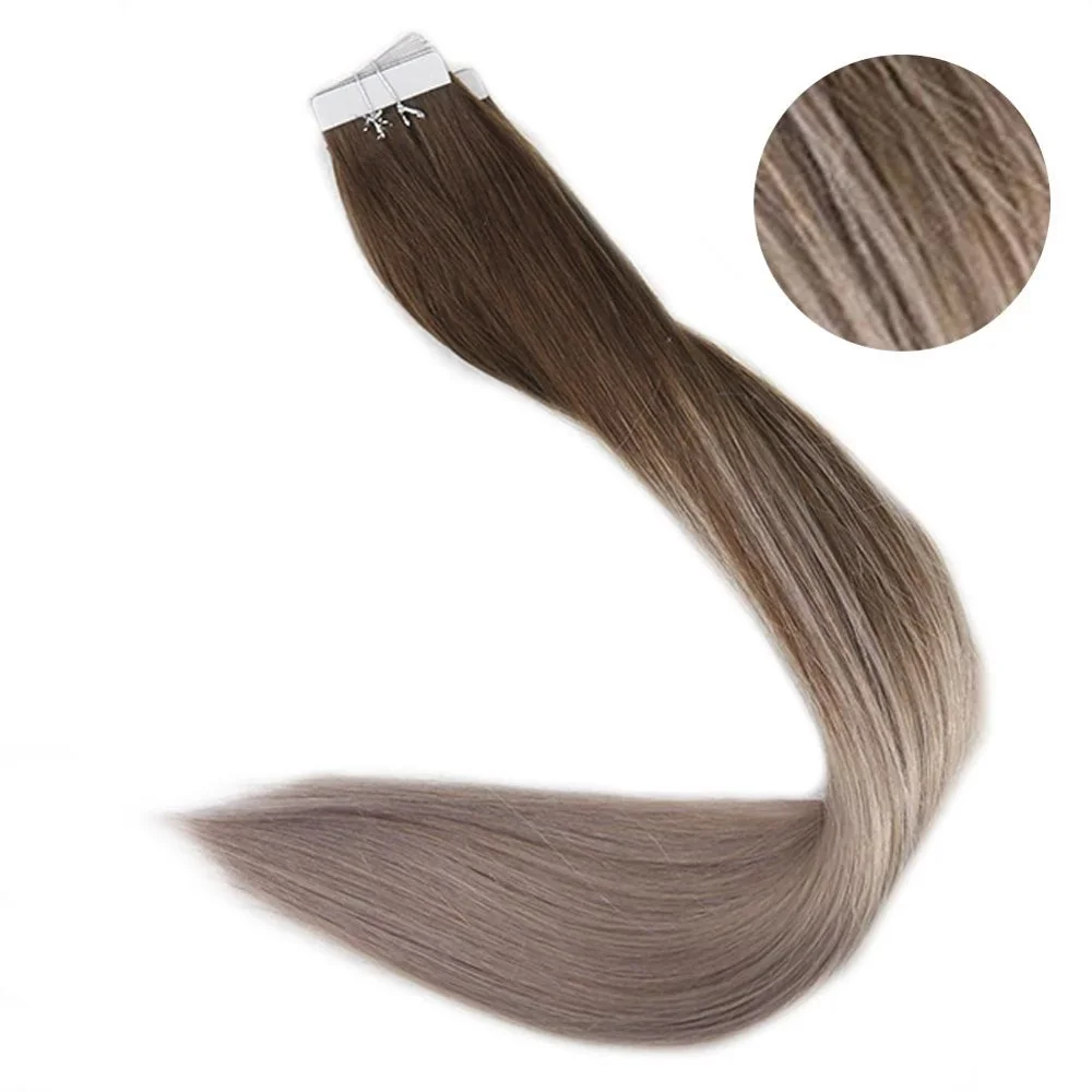 Полный блеск Balayage цвет омбер человеческие волосы на ленте для наращивания 20 шт 50 г блонд коричневый лента для наращивания машина сделано remy - Цвет: 4 18