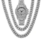 Часы унисекс из кубинской цепи Майами в стиле хип-хоп с фианитами