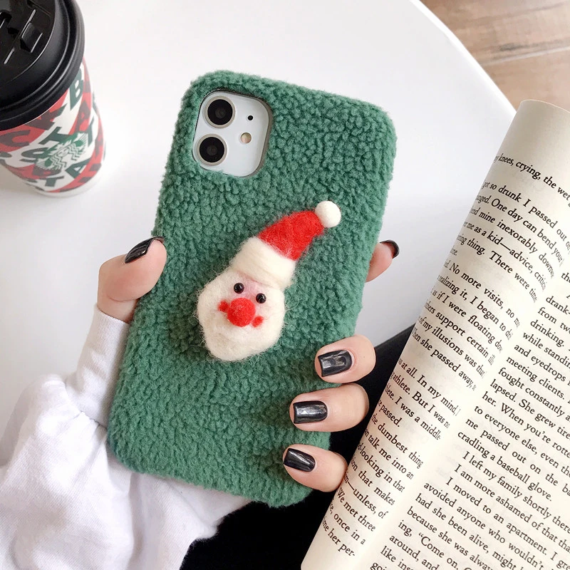 Green Santa Claus Плюшевый чехол с Санта Клаусом для iPhone 11 11 Pro Max, чехол с милым мультяшным оленем, силиконовый чехол для iPhone X XR XS MAX 7 8 6 6S Plus, чехол - Цвет: Green Santa Claus