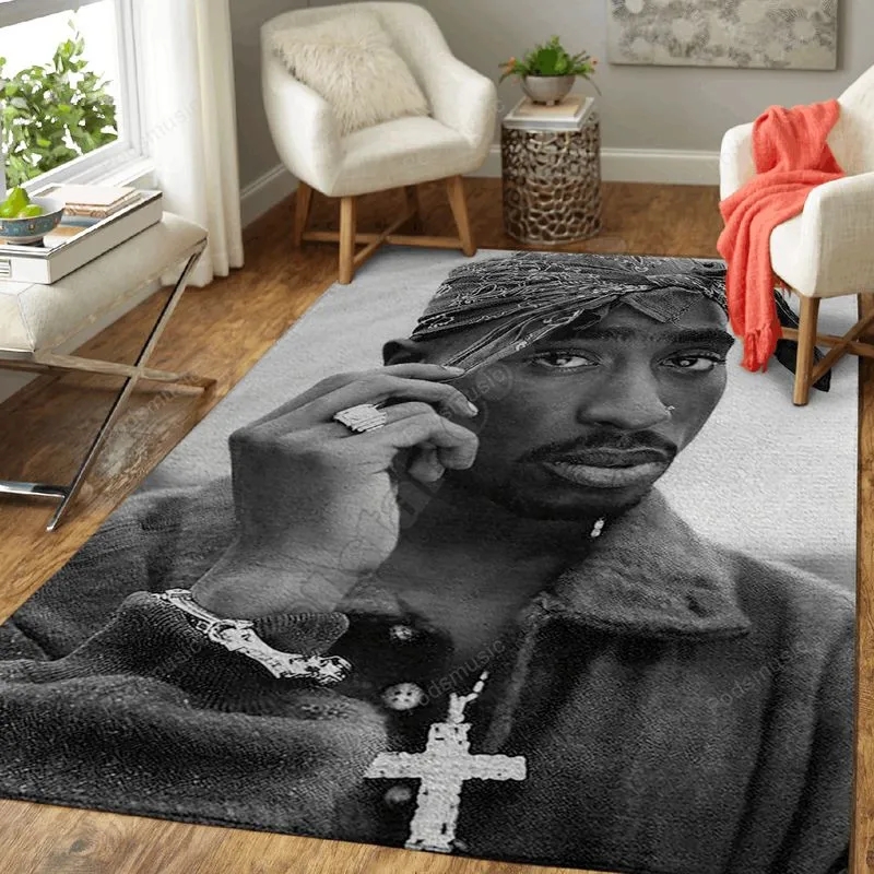 

2PAC Tupac 3D Printed Carpet Mat for Living Room Doormat Flannel Print Bedroom Non-slip Floor Rug 02
