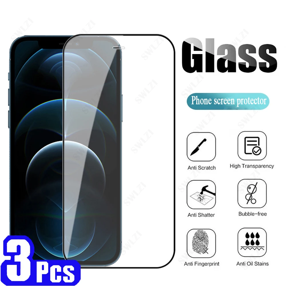 

3 шт. полное покрытие для iPhone 12 Mini 11 Pro Max X XS XR SE 7 8 Plus закаленное стекло Защита для экрана телефона защитная пленка на стекло