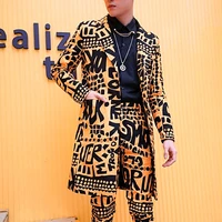 spring nightclub stage singer dj clothes heren colberts long casual suits blazer masculino men letter blazer yellow only jacket