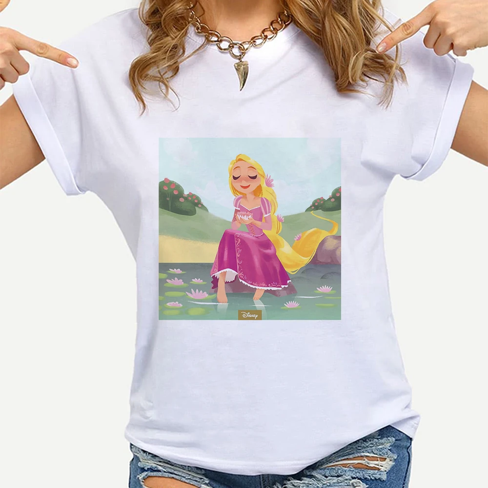 

Disney Princess T Shirt Women Pictures of the Cartoon Rapunzel Sleeve Printed Tangled Branded Tshirts Simplicity Clothes