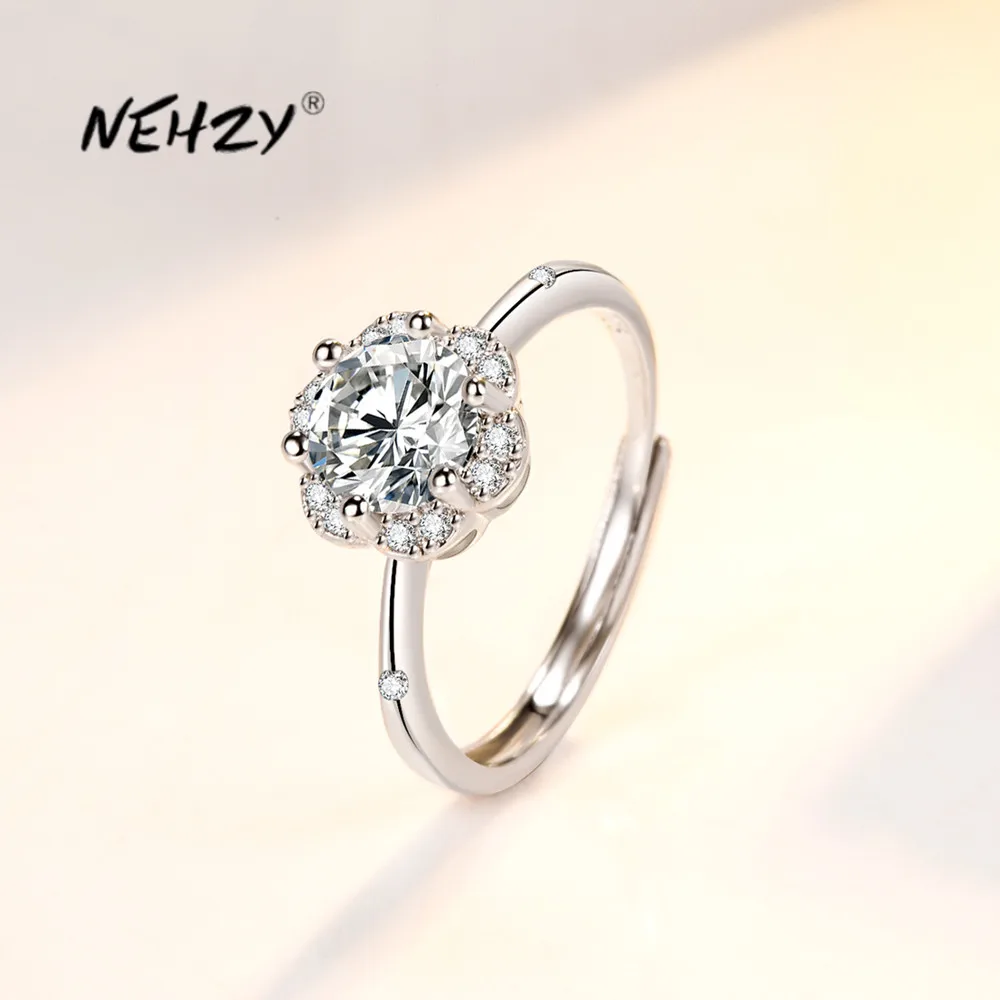 

NEHZY S925 Stamp Silver New Woman Fashion Jewelry High Quality Crystal Zircon Simple Flower Open Size Adjustable Size Ring
