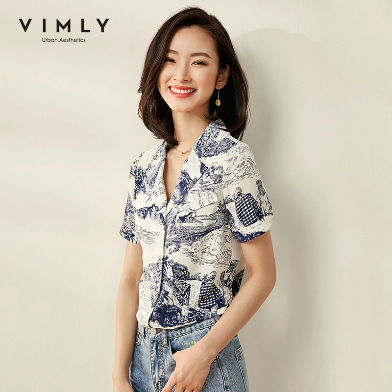 Лето 2020 Офисная женская шифоновая блузка Vimly в китайском стиле с принтом модные