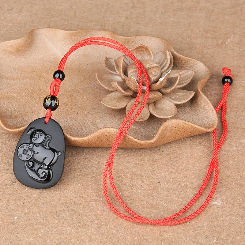 Ожерелье из натурального черного обсидиана с бусинами ручная работа подвеска в