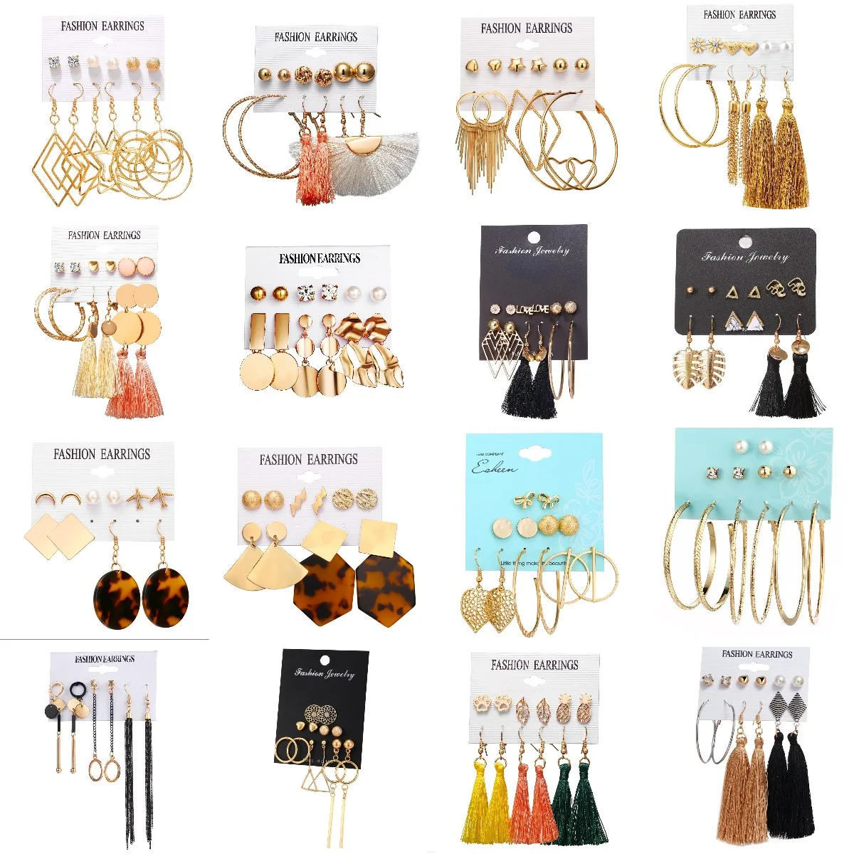 

2021 Bohemian Retro Geometric Tassel Acrylic Earring Set Pendant Ladies Fashion Jewelry