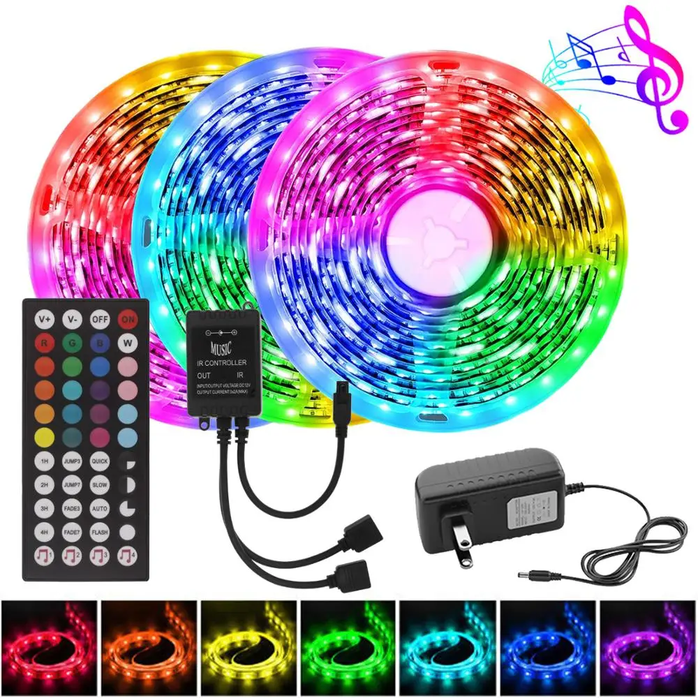 

Музыкальная Светодиодная лента RGB 5050, умные светодиодные ленты, 12 В, гибкая лента, меняющая цвет, лента Rgb с контроллером 5 м, 7,5 м, 10 м, 15 м, свето...