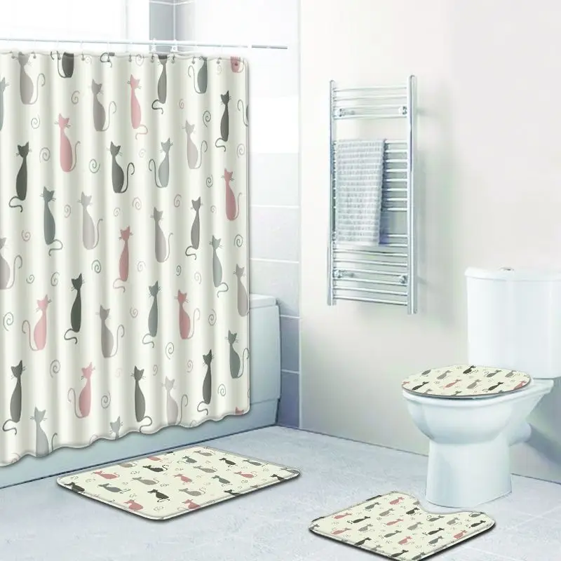 Милое животное кошка печать водонепроницаемая ткань для занавесок душа ванна