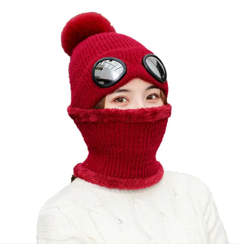 Модный женский зимний теплый вязаный шерстяной шарф и шапка с помпоном наборы