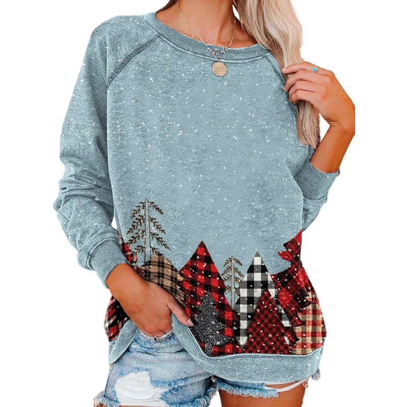 

3XL Large Size Harajuku T-shirt Women Autumn Winter Christmas Trees And Snowflake Printing Oversized T-shirts O-Neck Casual Tops