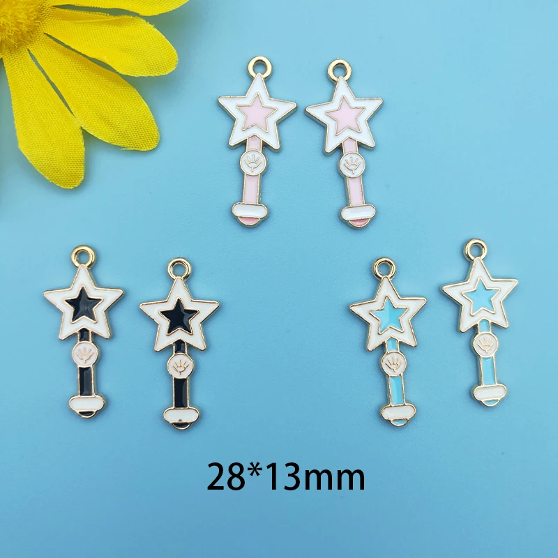 10pcs Alloy Enamel Charm Pendant Earrings Star Magic Wand Jewelry Accessories DIY Bracelet Necklace Pendant  Bracelet Charms