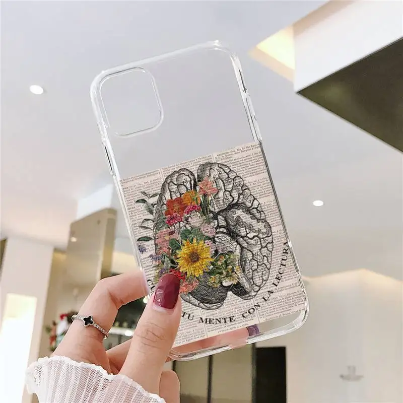 

Human anatomy organ newspaper Phone Case Transparent for iPhone 6 7 8 11 12 s mini pro X XS XR MAX Plus SE cover funda