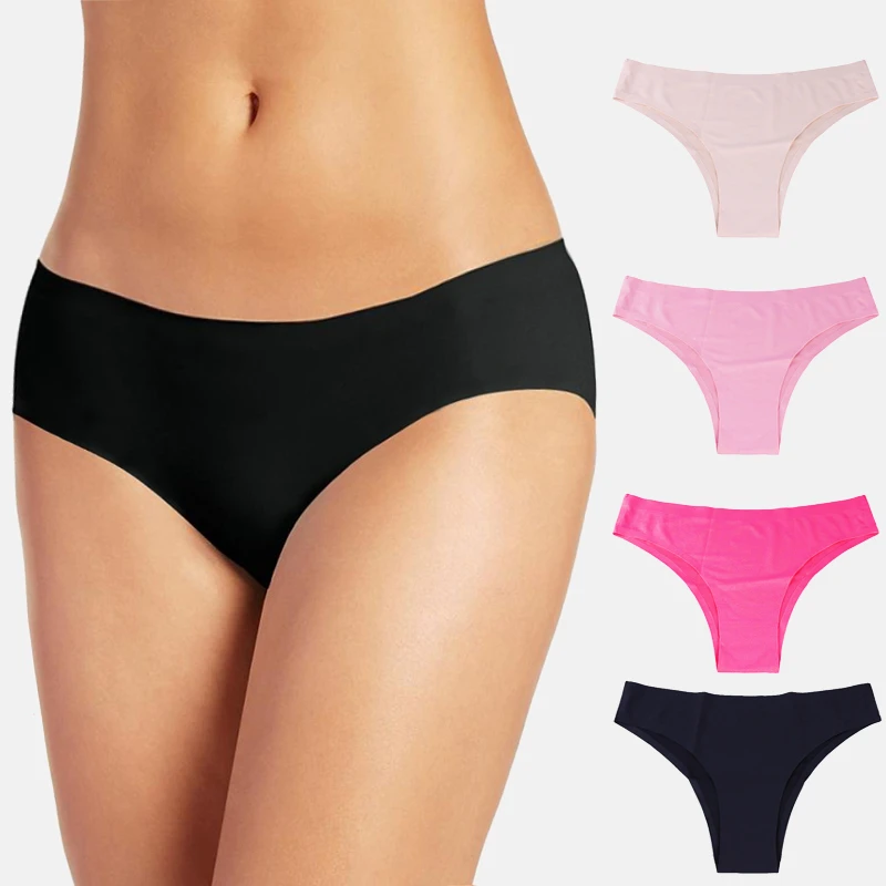 Женские бесшовные трусики однотонные ультратонкие шелковые стринги с низкой