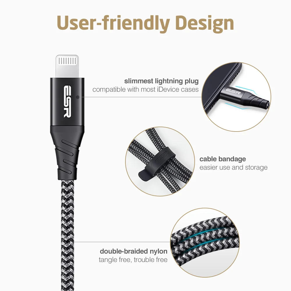 ESR MFi USB кабель для передачи данных iPhone iPad iPod 2.4A быстрая передача 3. Зарядное