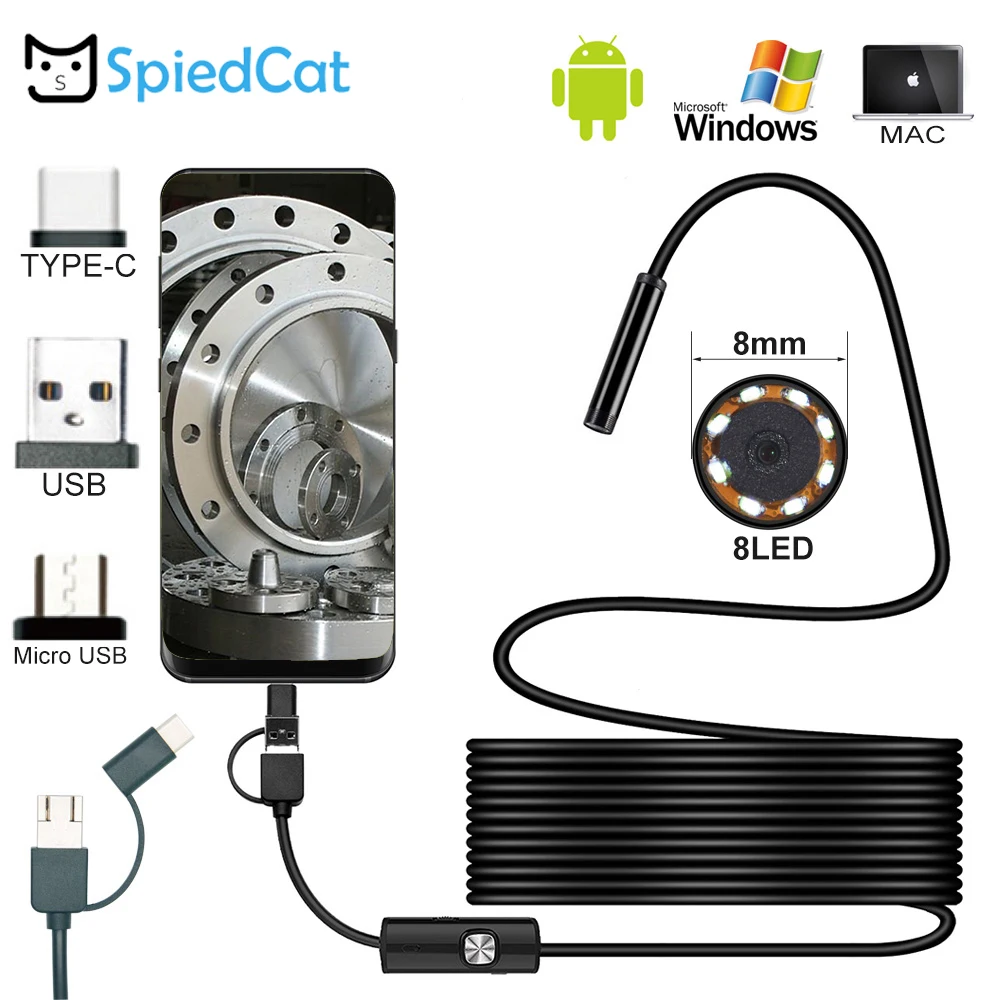 3in1 8 мм объектив 1/2/3.5/5/10 м Android ПК C Type C/USB эндоскоп Камера Водонепроницаемый с
