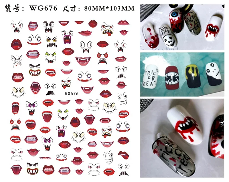 

Skull Pumpkin Little Monster Nail Sticker 3D Nails Art Manicure Back Glue Decal Stickers DIY Manicure Decal Nail Stickers