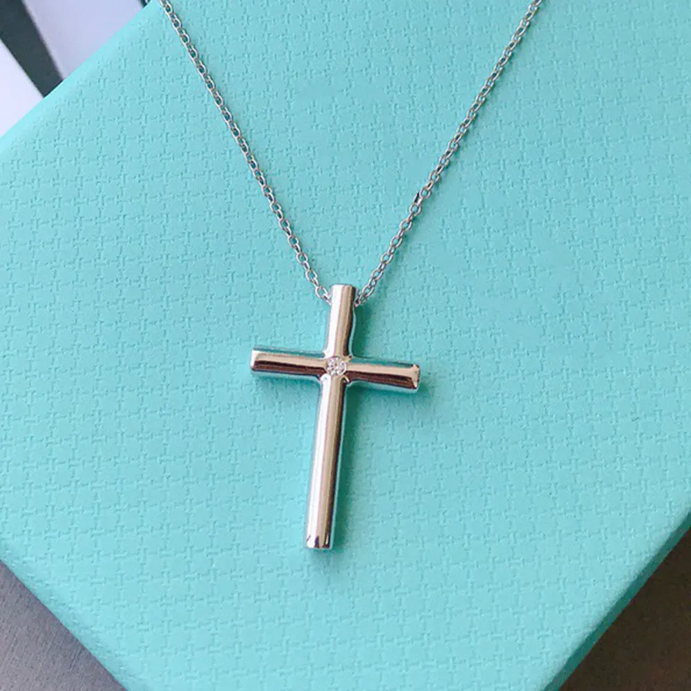 

AYBS Real 925 Necklaces High Quality TIF Original1:1LOGO "Simple Cross Pendant" Necklaces Women