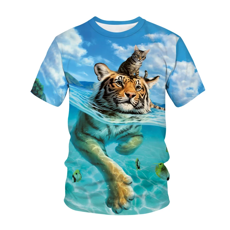 

Funny Printing T-shirt Animal Tiger Cat 3D Print Men Women Fashion Streetwear O-Neck Short Sleeve T Shirt Hip Hop Tees Tops Male