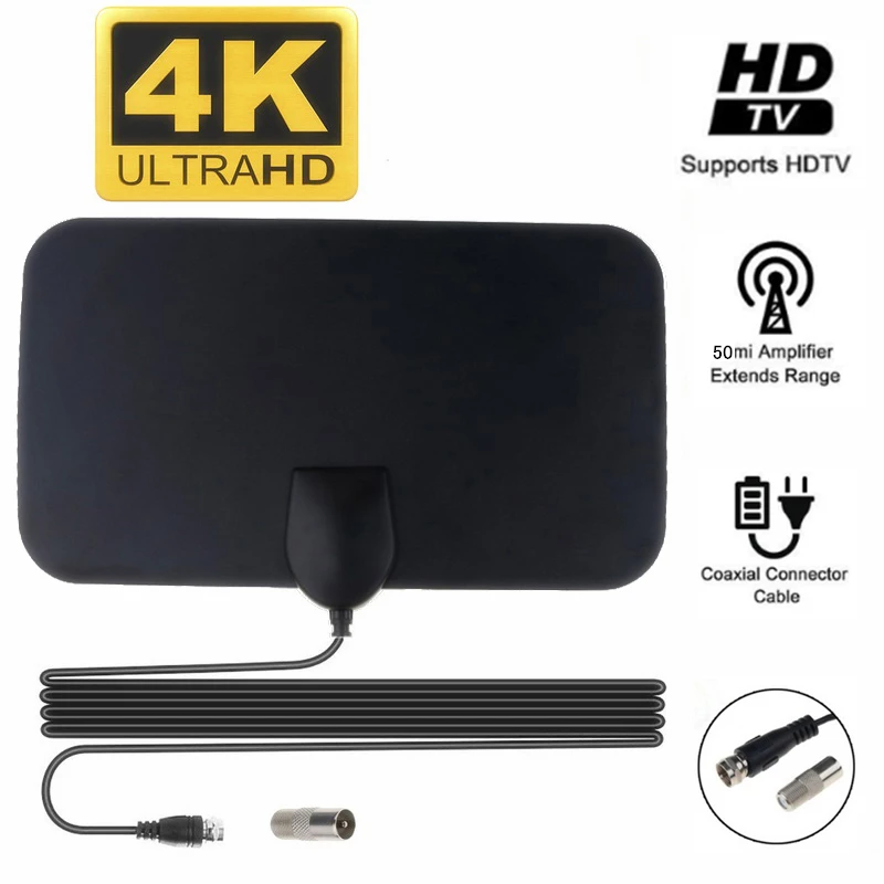 

4K 20DB High Gain HD TV DTV Box Digital TV Antenna EU Plug 50 Miles Booster Active Indoor Aerial HD Flat Design