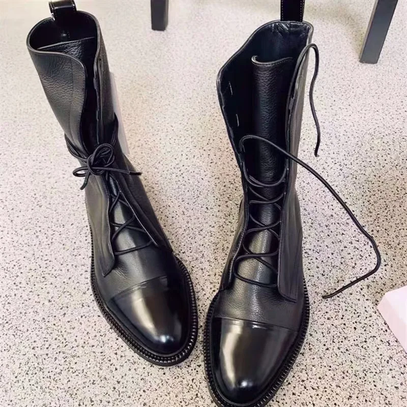 

winter 2020 new British style mid tube Handsome women's boots boots autumn splicing short boots large