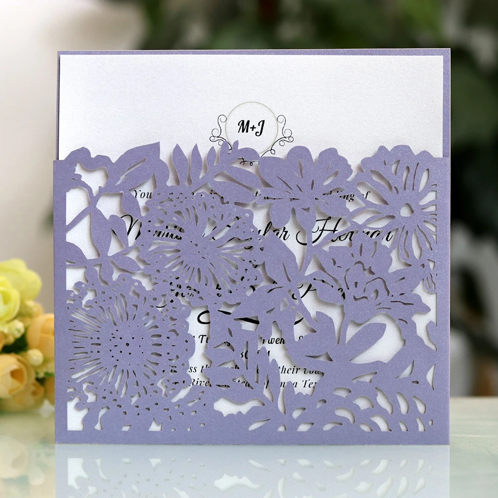 Элегантные кружевные карманные свадебные приглашения 10 шт. квадратные лазерная