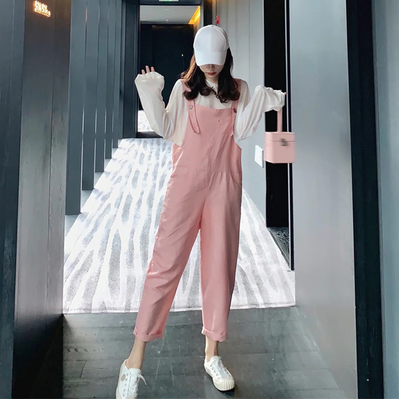 Повседневный стиль Новый ulzzang свободные розовые шаровары карманы корейский