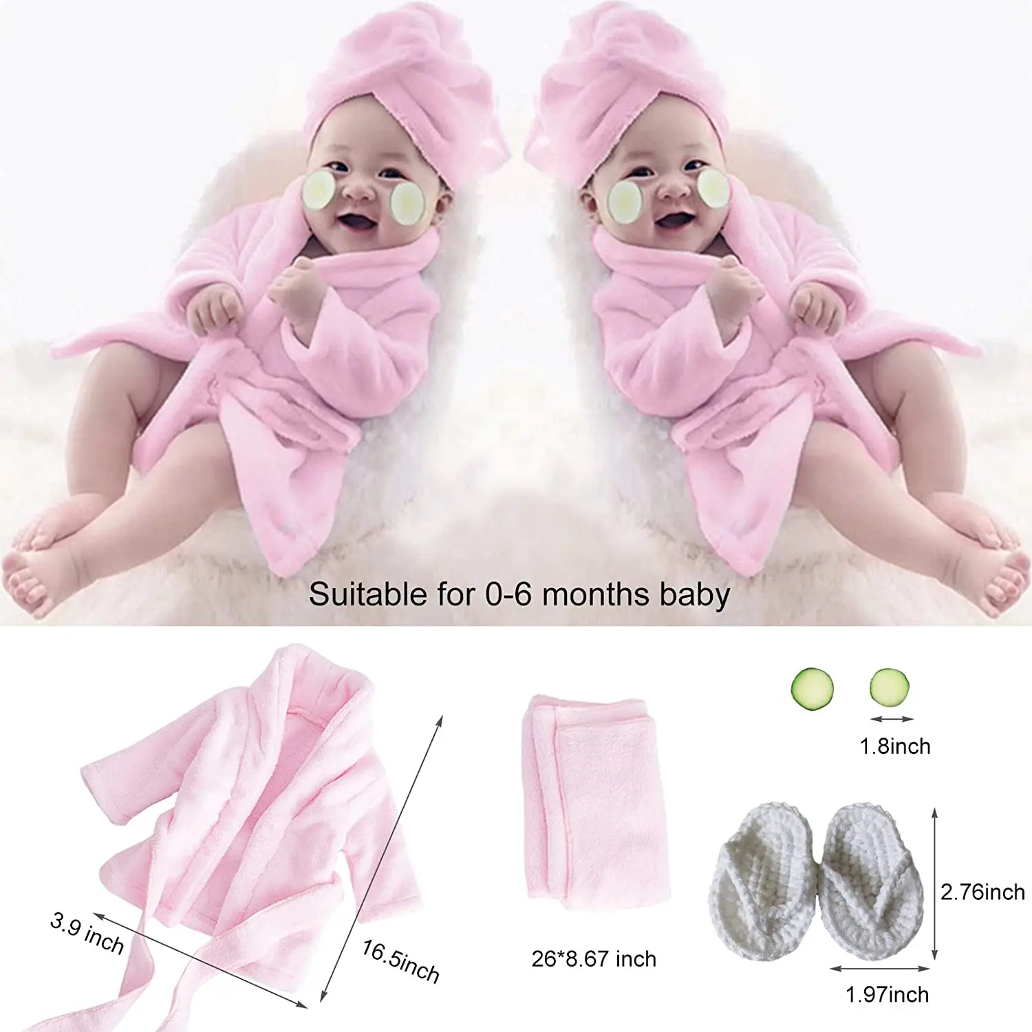 Newborn Photography Props Baby Girl 5 PCS Bathrobes Bath Towel Outfit with Slippers Cucumber Photo for Infant Boys Girls | Детская