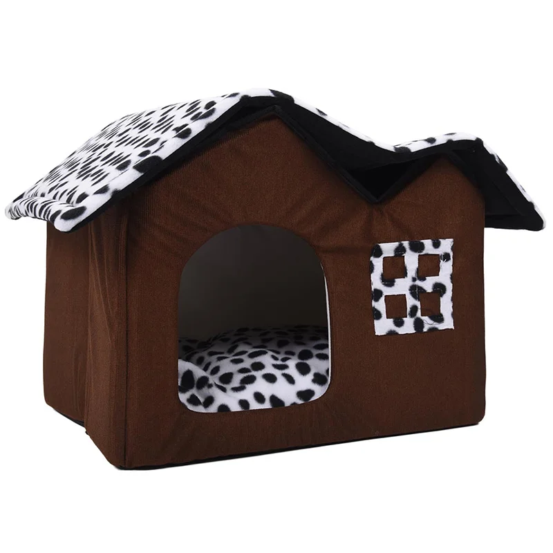 

Pet House Foldable Bed With Mat Soft Winter Dog Puppy Sofa Cushion House Kennel Nest Dog Cat Bed Two Roof