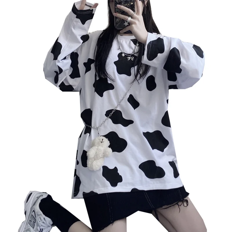 

Autumn Women's Tshirt Cow Print Long Sleeve Female T Shirt Harajuku Woman Tee Tops Fashion Casual Lady Tshirt Basic Girls Tops