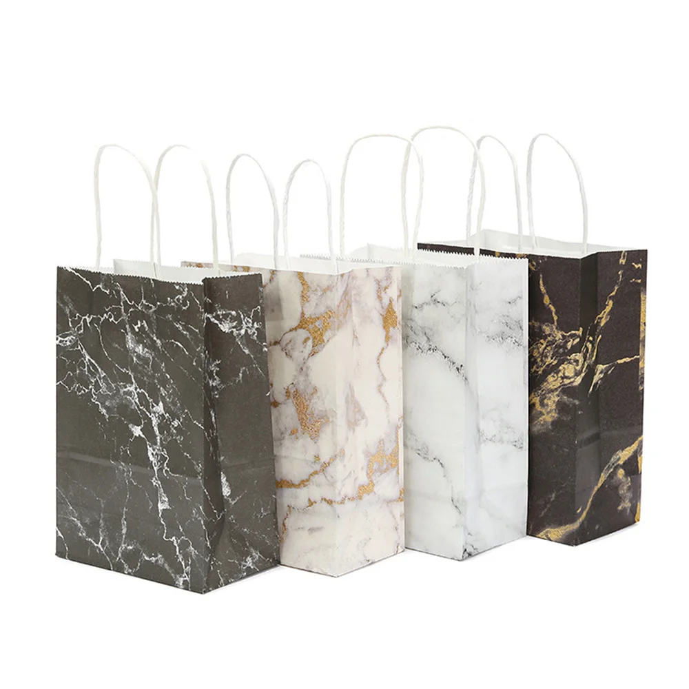 

6/12pcs Festival Christmas Gift Paper Bag Marble Design Printing White Kraft Paper New Year Packaging Bag Twist Paper Handle