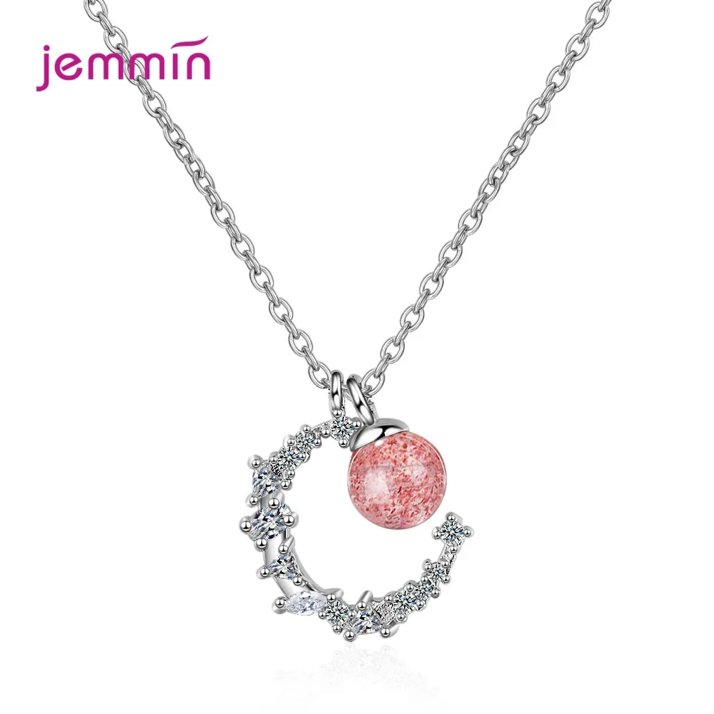 Korean Fashion Jewelry Genuine 925 Sterling Silver Moon Shape Charm Necklace For Women Super Nice Sparkling Crystal | Украшения и