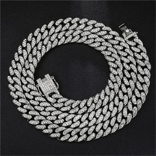 Silver Necklace Мужской браслет в стиле хип-хоп, украшенный кристаллами, золотой, серебряный, медальон, кубинская цепочка, браслет, ожерелье для мужчин, ювелирные изделия - Окраска металла: Silver Necklace