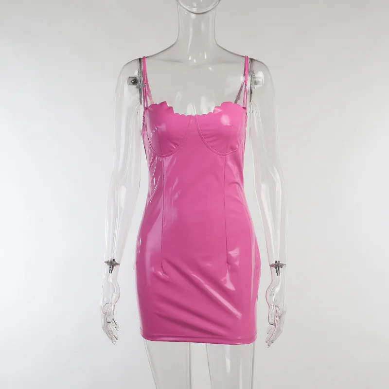 Соблазнительное розовое облегающее платье из искусственной кожи лето 2022 женское