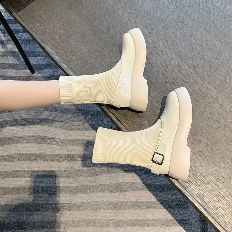 short Boots Women's Autumn Thin Section Women's New British Style Fashion All-match Breathable Single Boots Socks Boots Women