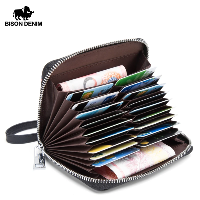 

Мужской кошелек из натуральной кожи BISON DENIM, деловой кошелек с отделением для кредитных карт, многофункциональный кошелек для монет, маленький кошелек N9481