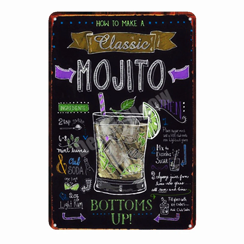 9 Тики Бар открытое летнее пиво Ретро металлические жестяные знаки Mojito мартини Куба LIBRE Коктейльная табличка для бара бар художественные наклейки Настенный декор N082 - Цвет: 9